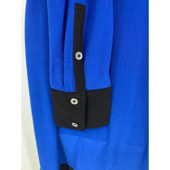 Calvin Klein Women Dress Size Large Blue Black Colorblock Long Sleeve Button Tie - Picture 5 of 7